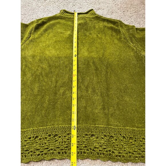 Designers Studio Originals Green Ribbed Sweater Size 2X Crochet Lace Hem Hi Neck - Picture 6 of 8
